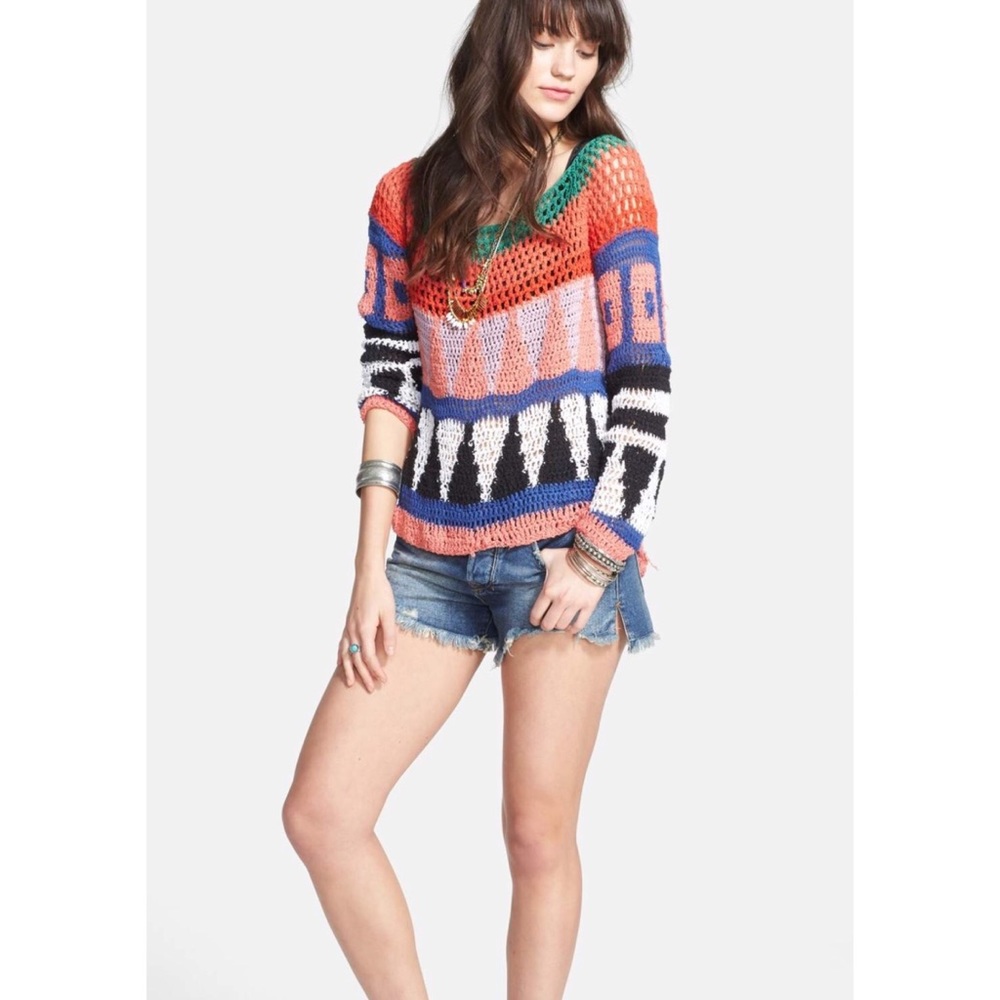Free People Modern Art Geometric Knit Sweater